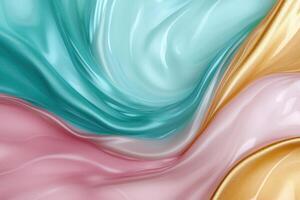 abstract fluid art background with flowing waves of turquoise and gold photo