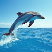 Majestic dolphin leaping out of the ocean photo