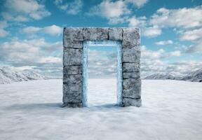 Icy portal in snowy landscape photo