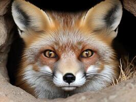 close up portrait of a curious red fox photo