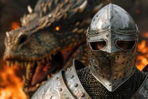 medieval knights helmet with dragon like creature photo