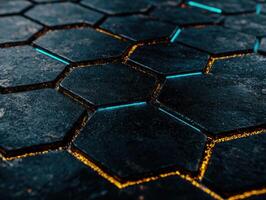 abstract geometric pattern with dark hexagonal shapes and glowing edges photo