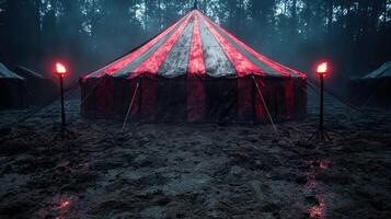 Mysterious circus tent in the dark forest photo