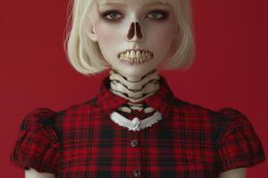 Haunting portrait of a creepy doll with a skull like face photo