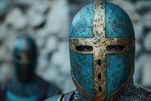 Mysterious medieval knight in armor photo