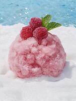 Refreshing raspberry sorbet on ice photo