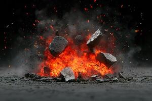 Dramatic explosion with fiery debris photo