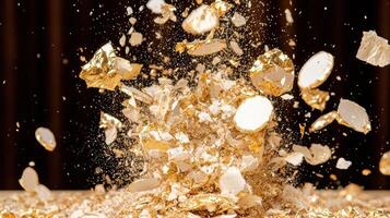 Explosion of golden glitter and crystals photo