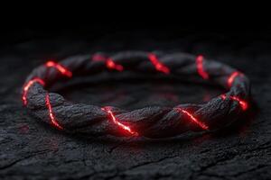 Glowing molten rock formation on dark background photo