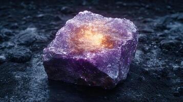 Glowing amethyst crystal on dark background photo