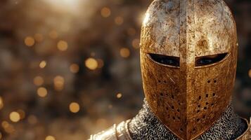 Mysterious golden knight in armor with glowing background photo