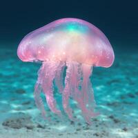 Vibrant jellyfish floating in turquoise waters photo
