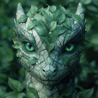 Mystical green creature with piercing eyes photo