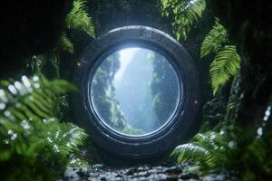 Mysterious portal in lush jungle landscape photo