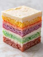 Colorful layered cake with vibrant frosting photo