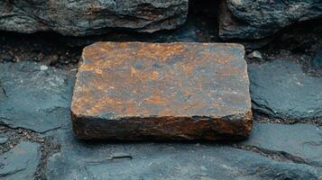 Rugged rock slab with natural textures and patterns photo