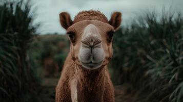 close up portrait of a curious camel photo