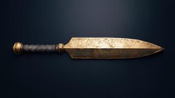 ancient bronze dagger on dark background photo