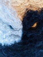 Dramatic abstract landscape with swirling clouds and dark crevices photo