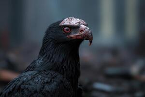 Close up of a dark feathered bird with a distinctive red beak photo