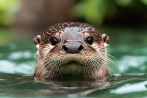close up of a cute otter in the water photo