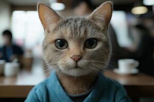 close up portrait of a thoughtful cat photo