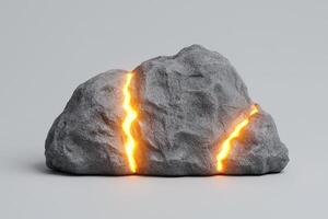Glowing cracks in a rocky surface photo