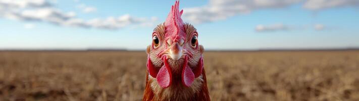 Curious chicken in field photo