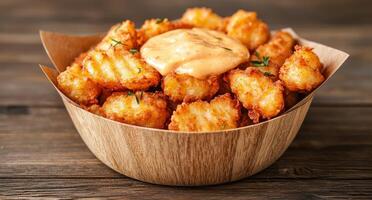 Crispy fried chicken nuggets with creamy sauce photo