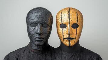abstract artistic masks with cracked textures photo