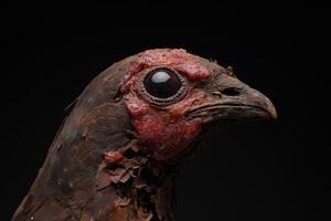 Close up of a damaged bird head with a large eye photo