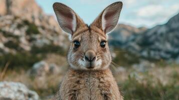 close up of a curious kangaroo in the wild photo