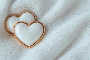Elegant heart shaped mirrors with golden frames on soft fabric photo
