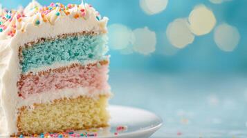 A slice of cake with sprinkles on top photo