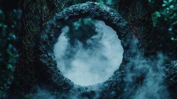 A circular shape in the middle of a forest photo
