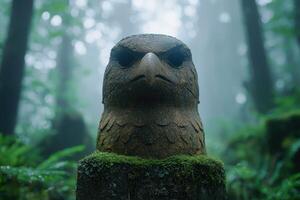 An eagle statue in the woods photo