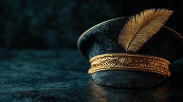 A hat with a feather on top photo