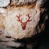 A red deer head painted on a rock photo
