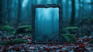 A dark forest with a frame in the middle photo