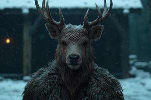 Majestic deer with antlers in the snow photo