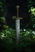 Mysterious sword in the forest photo