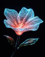 Glowing blue and red flower with intricate details photo
