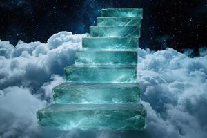Staircase of glass blocks in the clouds photo