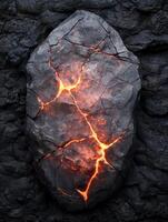 Glowing molten rock within a cracked stone photo