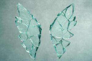 Broken glass shards in abstract pattern photo
