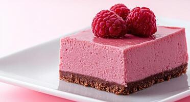 Delicious raspberry mousse cake with fresh raspberries photo
