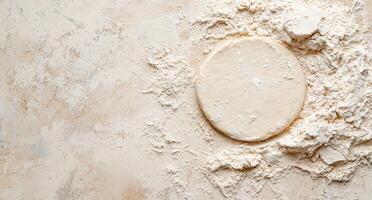 Freshly made dough on a floured surface photo