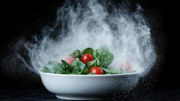 Fresh vegetables in a bowl with steam photo