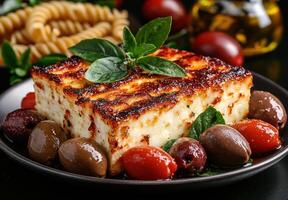 Delicious Italian baked pasta dish with tomatoes and herbs photo