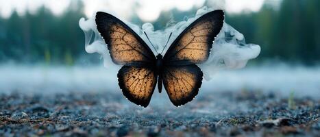 Mystical butterfly in smoky forest photo